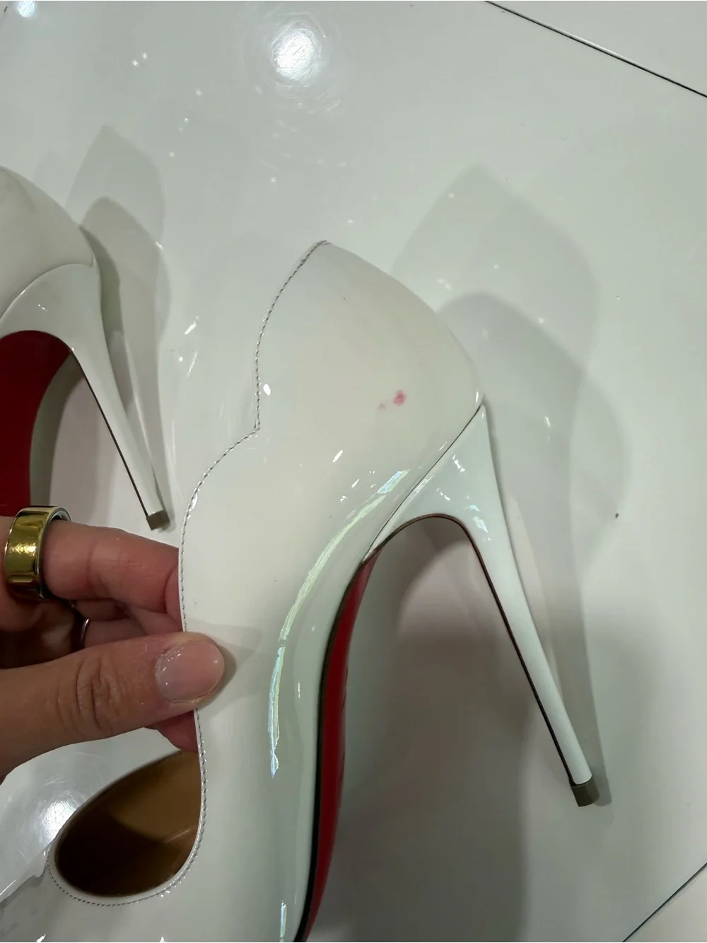 Christian Louboutin White Patent Pointed-Toe Pumps with Signature Red Sole - Picture 6 of 10